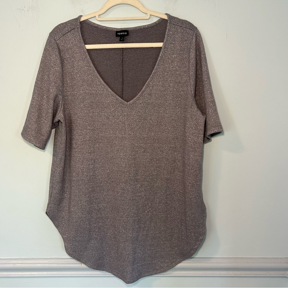 Torrid Gray Silver Metallic Hacci Elbow-Length Tunic Top Size 1X